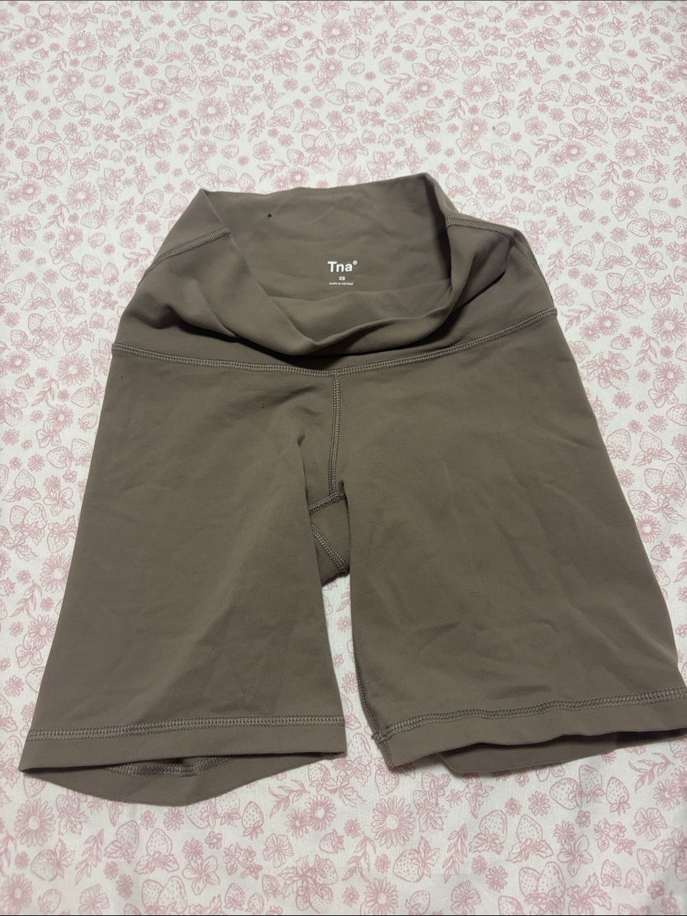 TNA High-Rise Biker Shorts in Olive Taupe